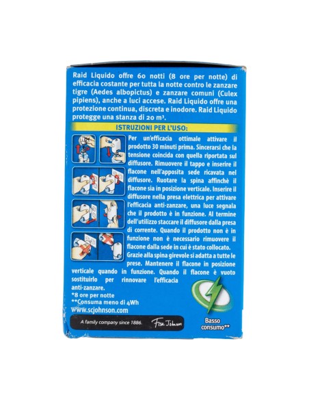 offerta Raid Liquido Elettrico Antizanzare 60 Notti 2 Diffusori e 2 Ricariche Inodore 