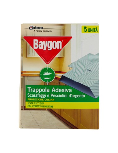offerta Baygon Trappola Adesiva Scarafaggi e Pesciolini d'Argento Protezione Cucina 5 Pz