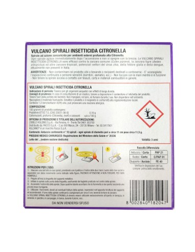 offerta Vulcano Spirali Insetticida Fragranza Citronella 10 Pz
