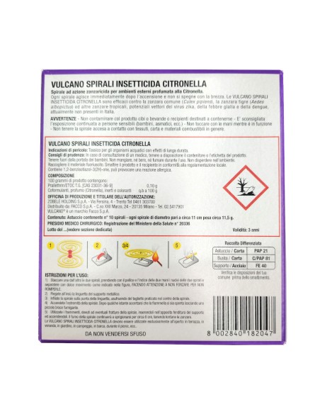 offerta Vulcano Spirali Insetticida Fragranza Citronella 10 Pz