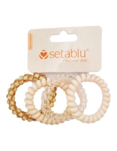 Setablu Elastici per Capelli a Spirale in Plastica Colore Beige 4 Pz