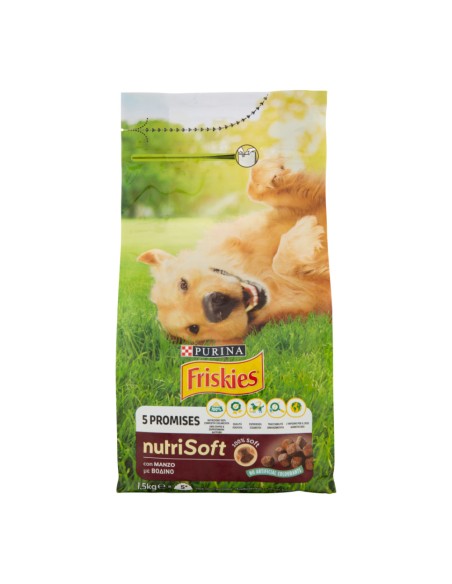 offerta Purina Friskies NutriSoft Cibo Secco per Cani con Manzo Bocconi 100% Soft 1,5 Kg SCADENZA 31/08/2026