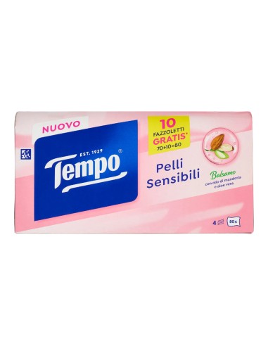 offerta Tempo Pelli Sensibili Box 4 Veli Balsamo con Olio di Mandorla e Aloe Vera 80 Fazzoletti