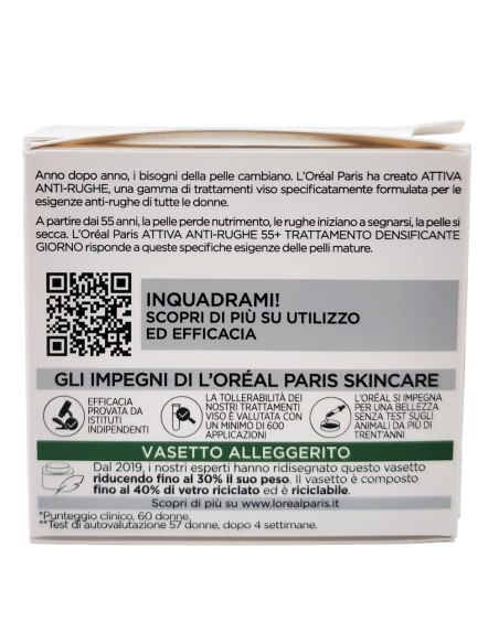 offerta L'Oreal Paris Attiva Anti Rughe 55+ Crema Viso Trattamento Densificante Giorno 50 ml