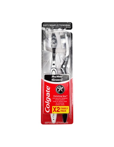 offerta Colgate Max White Carcoal Spazzolino con Setole Morbide al Carbone 2 Pz