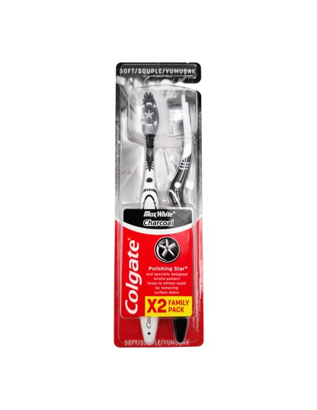 offerta Colgate Max White Carcoal Spazzolino con Setole Morbide al Carbone 2 Pz