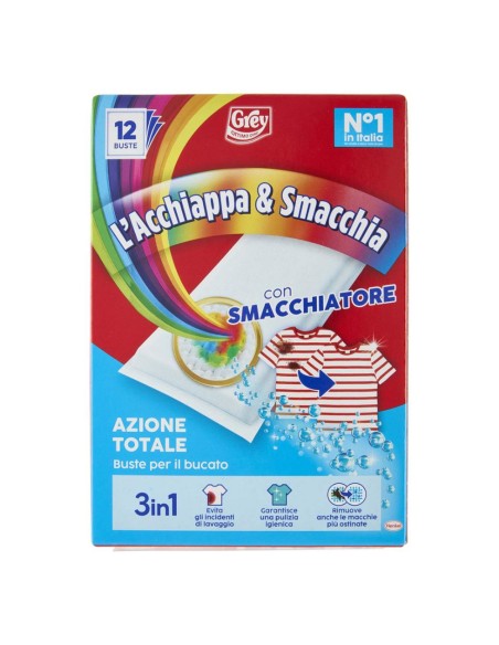 offerta Grey L'Acchiappa e Smacchia Buste per Bucato 3in1 con Smacchiatore 12 Pz