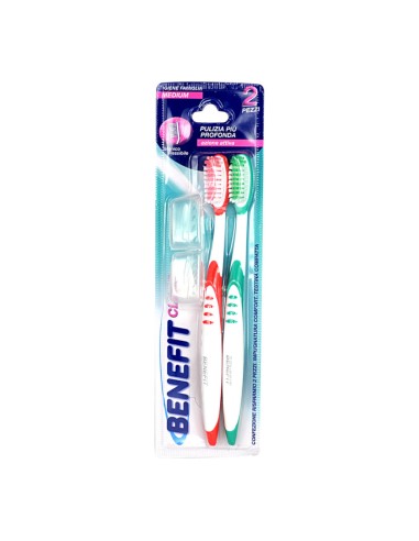offerta Benefit Clinic Spazzolino Medium Testina Compatta Setole Medie e Copritestina 2 Pz