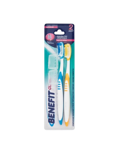 offerta Benefit Clinic Spazzolino Medium Testina Compatta Setole Medie e Copritestina 2 Pz