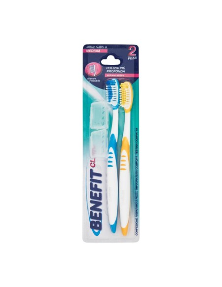 offerta Benefit Clinic Spazzolino Medium Testina Compatta Setole Medie e Copritestina 2 Pz