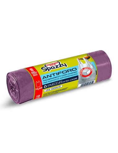 offerta Domopak Spazzy Sacchi Antiforo Trasparenti Viola con Manici 10 Pz 110 Lt 70x120 cm