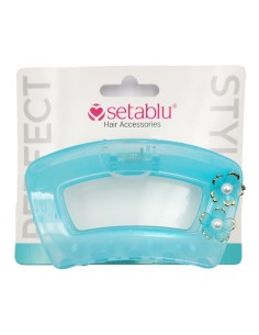 Setablu Pinza Capelli con Decorazione a Fiori 9 Cm Colore Azzurro 1 Pz