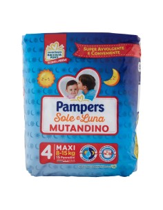 Pampers Sole e Luna Pannolini Mutandino per Bambini 4 Maxi 8-15 Kg 15 Pz