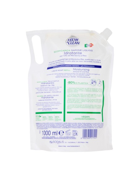 offerta Fresh & Clean Eco Ricarica Sapone Liquido Idratante Olio di Mandorla e Riso 1000 ml