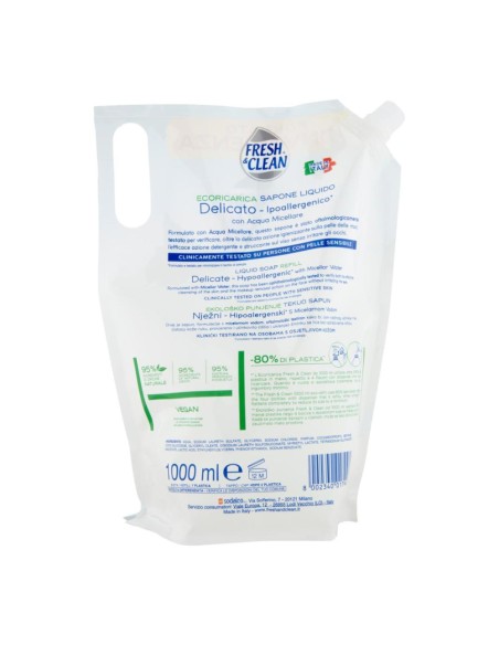 offerta Fresh & Clean Eco Ricarica Sapone Liquido Delicato Ipoallergenico Acqua Micellare 1000 ml