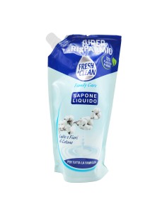 Fresh & Clean Family Care Eco Ricarica Sapone Mani Igienizzante Latte e Fiori di Cotone 500 ml