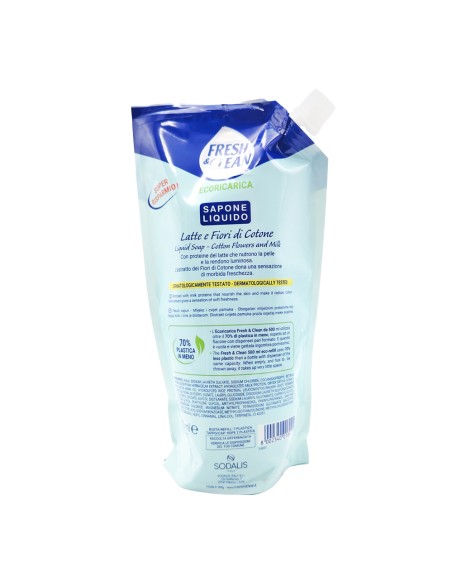 offerta Fresh & Clean Family Care Eco Ricarica Sapone Mani Igienizzante Latte e Fiori di Cotone 500 ml