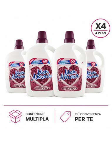 offerta Mon Amour Ammorbidente Concentrato Lavatrice Fragranza Ninfea Viola 3 L X4 Pezzi