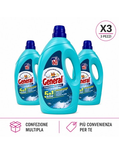 offerta General Freschezza e Igiene Detersivo Liquido Lavatrice 5in1 Active 2700 ml X3 Pezzi