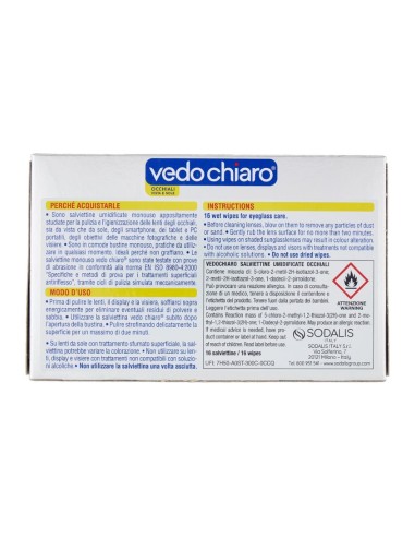 offerta Vedo Chiaro Occhiali Vista e Sole Salviettine Umidificate Formula Igienizzante 16 Pz