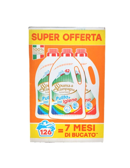 offerta Spuma di Sciampagna Super Offerta 126 Lavaggi 3 Pezzi Detersivo Lavatrice Pulito e Igiene