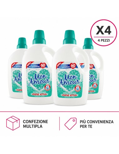 offerta Mon Amour Ammorbidente Concentrato Igiene Attiva con Extra Profumo 3 L X4 Pezzi