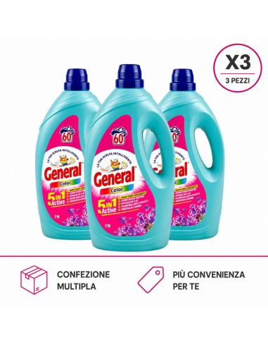 offerta General Color Detersivo Liquido Lavatrice 5in1 Active 60 lavaggi X3 Pezzi