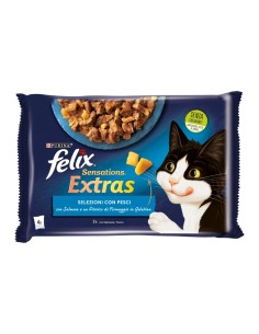 Purina Felix Sensations Extras Cibo Umido per Gatti Salmone e Tonno con Formaggio 4x85 g SCADENZA 31/10/2026
