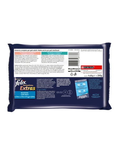offerta Purina Felix Sensations Extras Cibo Umido per Gatti Salmone e Tonno con Formaggio 4x85 g SCADENZA 31/10/2026