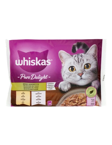 offerta Whiskas Pure Delight Cibo Umido Gatti Menù Assortito con Pollo e Salmone 4x85 g
