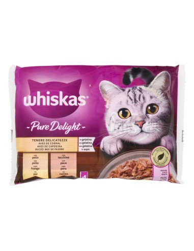 offerta Whiskas Pure Delight Cibo Umido Gatti in Gelatina Tenere Delicatezza Pollo e Tacchino 4x85 g