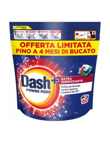 offerta Dash Power Pods Detersivo Lavatrice in Pods Azione Extra Igienizzante 60 Pods