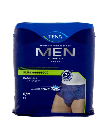 offerta Tena Men Active Fit Pants Plus Taglia S/M Colore Blu Navy 9 Pz