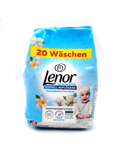 offerta Lenor Detersivo in Polvere Sensitiv Fragranza Fiore di Cotone e Tiarè 20 Lavaggi 1200 g