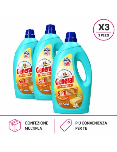offerta General Detersivo Liquido Lavatrice Profumo di Marsiglia 60 lavaggi X3 Pezzi