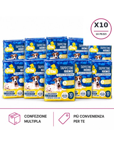 offerta Kit Utm 10 Confezioni Tappetini Igienici per Animali Taglia Piccola 60x60 100 PEZZI