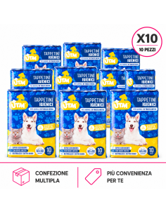 Kit 10 Confezioni tappetini igienici per animali di taglia piccola, formato 60x90cm - 100 PEZZI