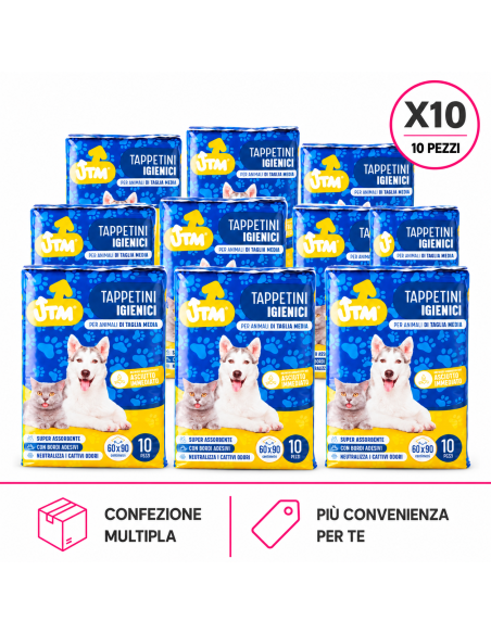 offerta Kit 10 Confezioni tappetini igienici per animali di taglia piccola, formato 60x90cm - 100 PEZZI