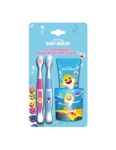 offerta Baby Shark Set di Spazzolini, Bicchiere e Dentifricio 75 ml