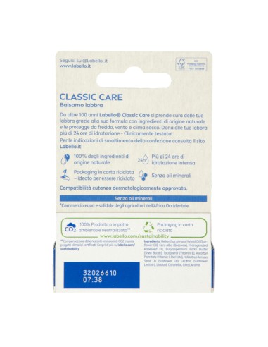 offerta Labello Balsamo Labbra Classic Care con Burro di Karitè Idratazione 24 ore