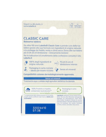 offerta Labello Balsamo Labbra Classic Care con Burro di Karitè Idratazione 24 ore
