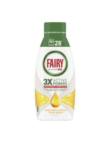 offerta Fairy Platinum Gel Lavastoglie Extra Brillantezza Fragranza Limone 28 Lavaggi 504 ml