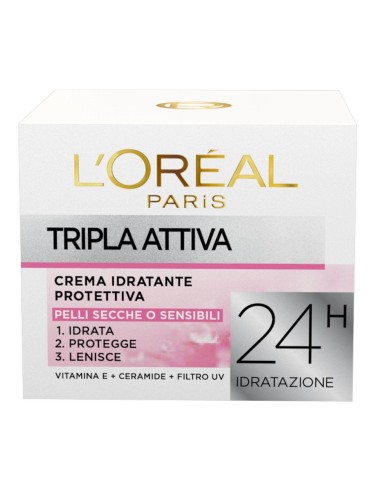 offerta L'Oreal Paris Tripla Attiva Crema Viso Giorno Idratante Pelli Secche e Sensibili 50 ml